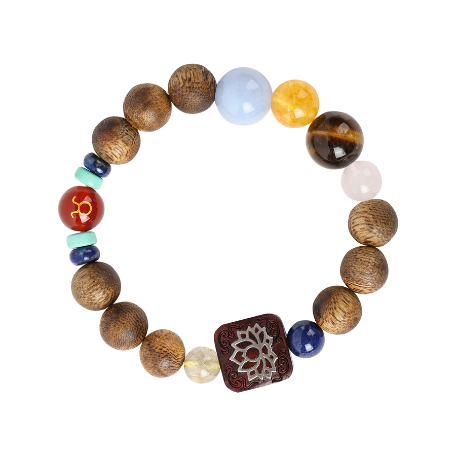 【Constellations Series】Female, Taurus,Agarwood，Aquamarine, citrine, tiger's eye, amethyst, lapis lazuli, goldstone, red jasper, turquoise, rosewood inlaid with silver 10mm 502011