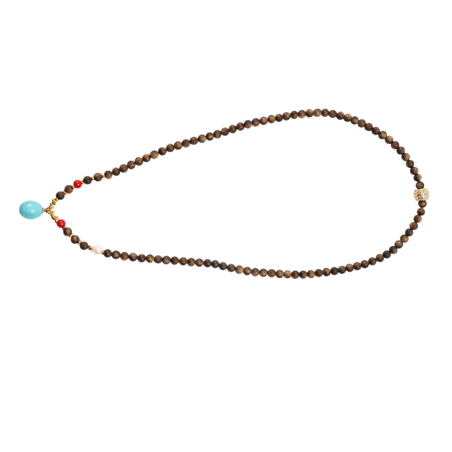 【Elegant Series】Agarwood   Agate Pearl Turquoise Necklace/Multilayer Necklace Length:25.6‘’（65cm） Bead Size: 0.23” (6mm) 202015