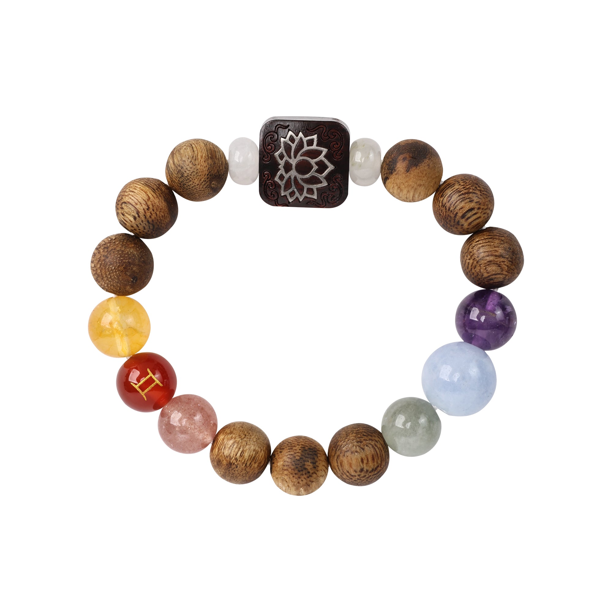 【Constellations Series】Female, Gemini,Agarwood Crystal, red agate, lapis lazuli, turquoise, jade, rosewood inlaid with silver 10mm  502014