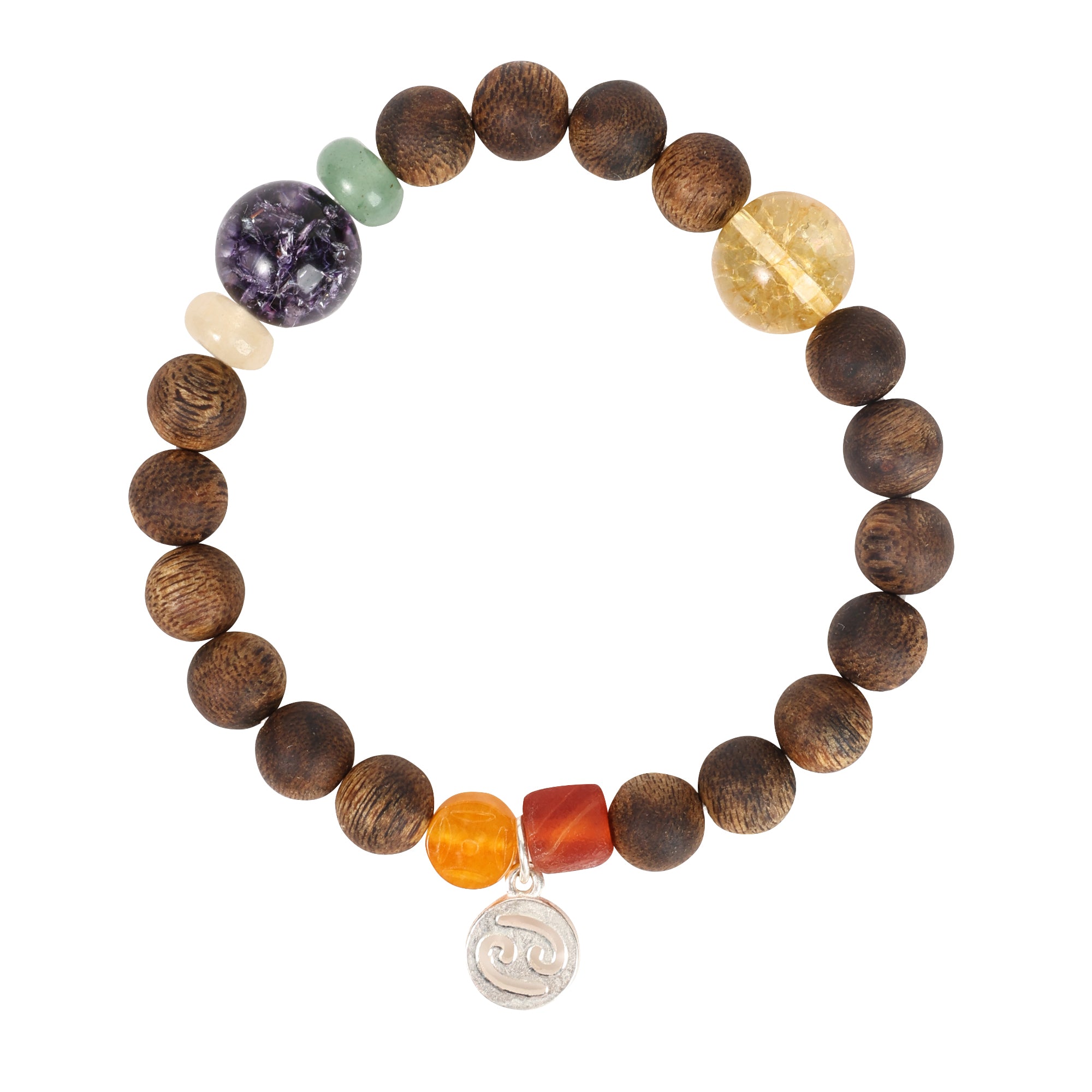 【Constellations Series】Female Cancer Agarwood Yellow Quartz Agate Jade 925 Silver Pendant Bracelet 8-8.5mm 502037