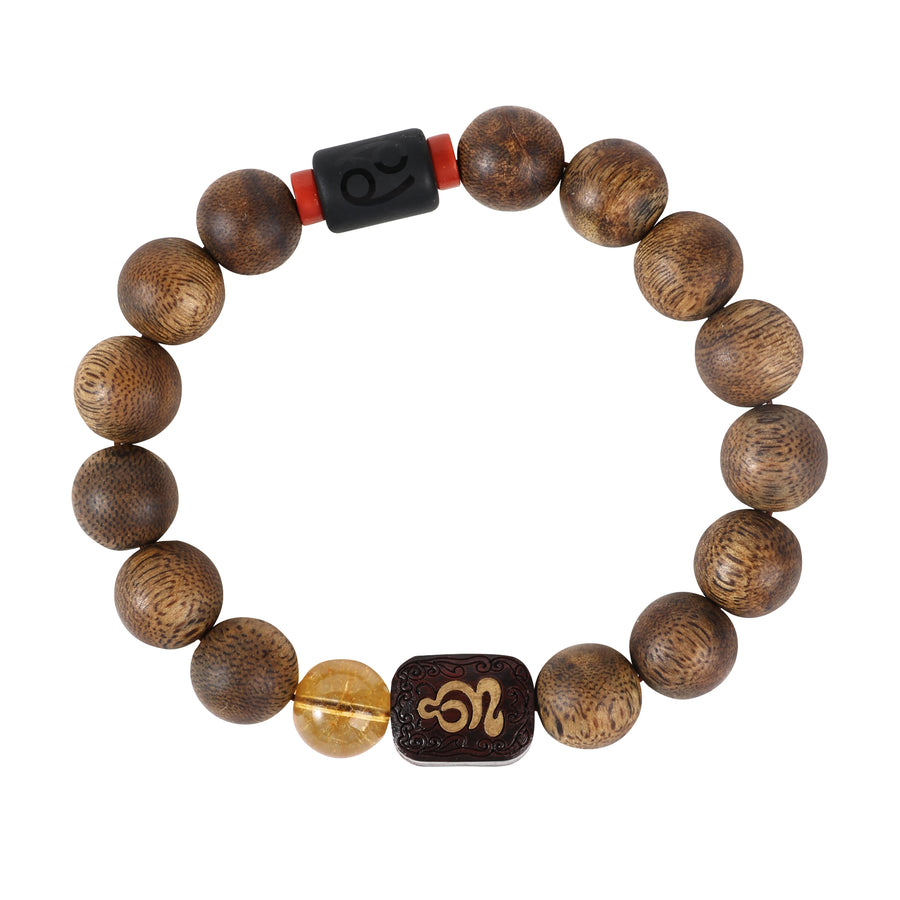 【Constellations Series】Male, Cancer, Agarwood, Yellow Crystal, Purple Sandalwood, South Red, Bracelet,12mm 502038
