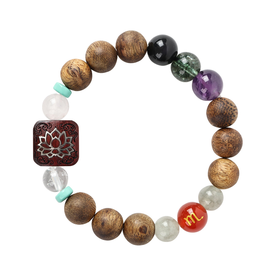 【Constellations Series】Female, Scorpio,Agarwood，Crystal, jadeite, red agate, green phantom, garnet, turquoise, purple sandalwood inlaid with silver 10mm 502029