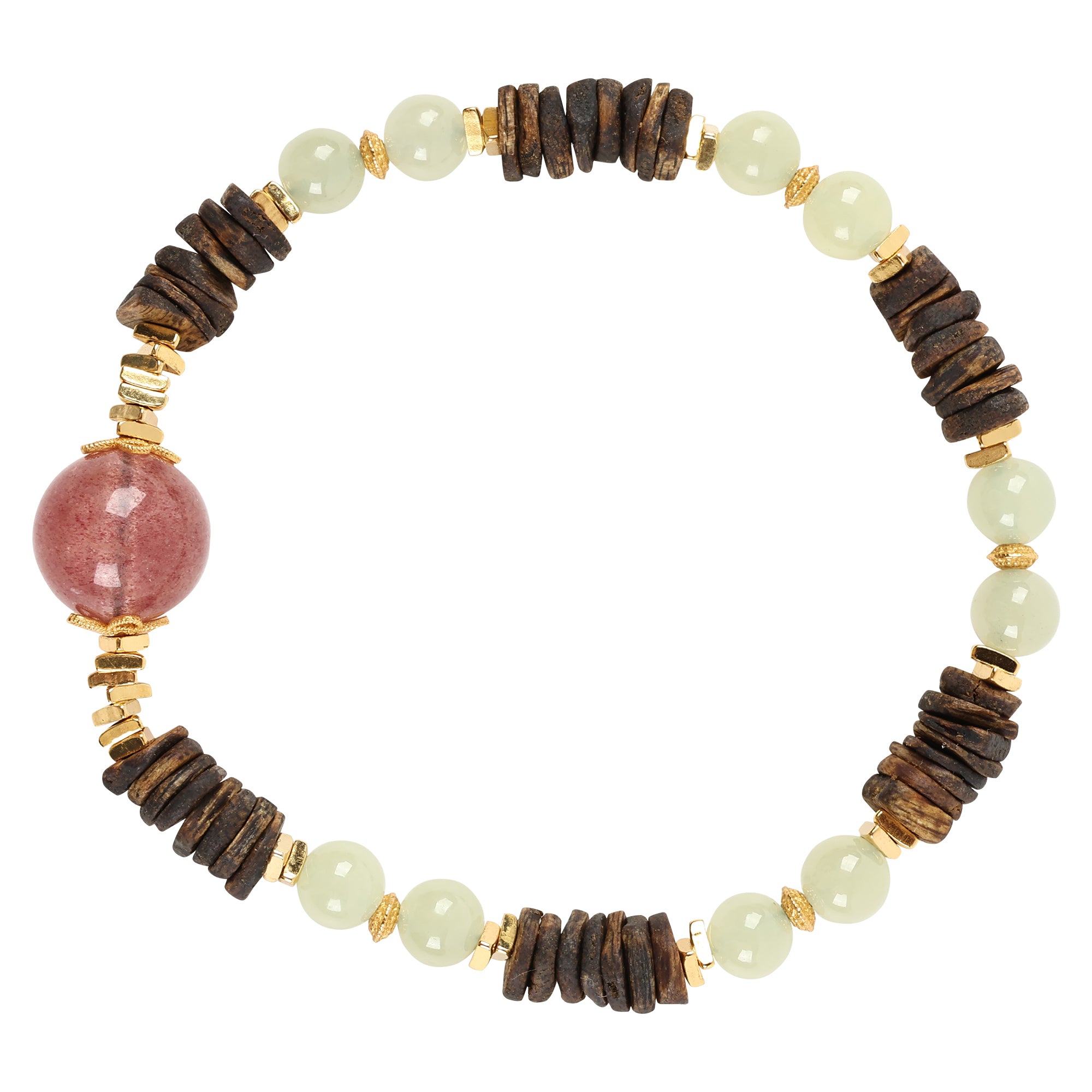 【Premium Series】Agarwood Hetian jade Strawberry Quartz bracelet 6mm 201026