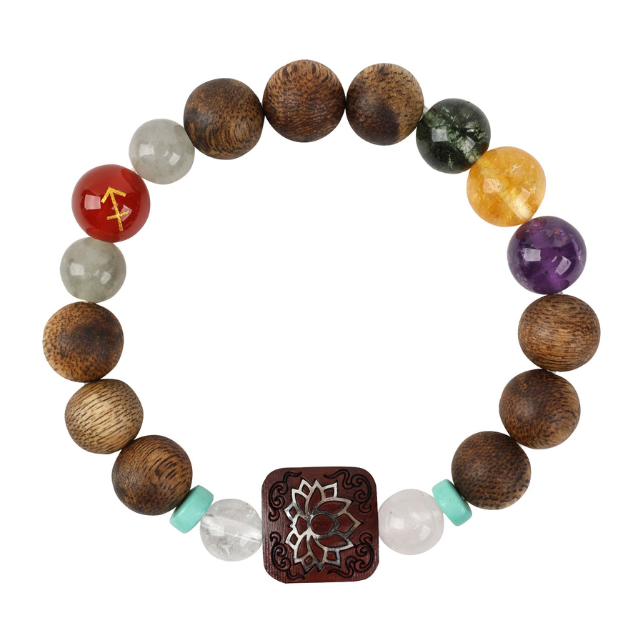 【Constellations Series】Female, Sagittarius,Agarwood，Crystal, Green Phantom, Lapis Lazuli, Red Agate, Jadeite, Rosewood inlaid with silver 10mm 502032