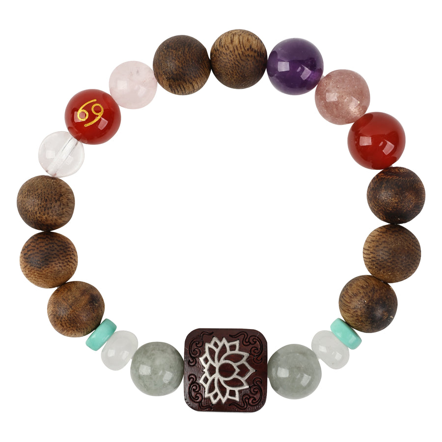 【Constellations Series】Female, Cancer, Agarwood，Crystal, red agate, strawberry crystal, turquoise, rosewood inlaid with silver 10mm 502017