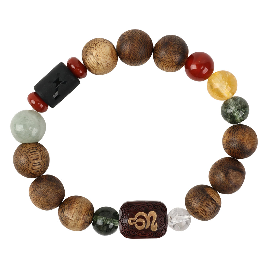 【Constellations Series】Male, Sagittarius,Agarwood，Crystal, red agate, green phantom, obsidian, jadeite, rosewood inlaid with copper 12mm 502031