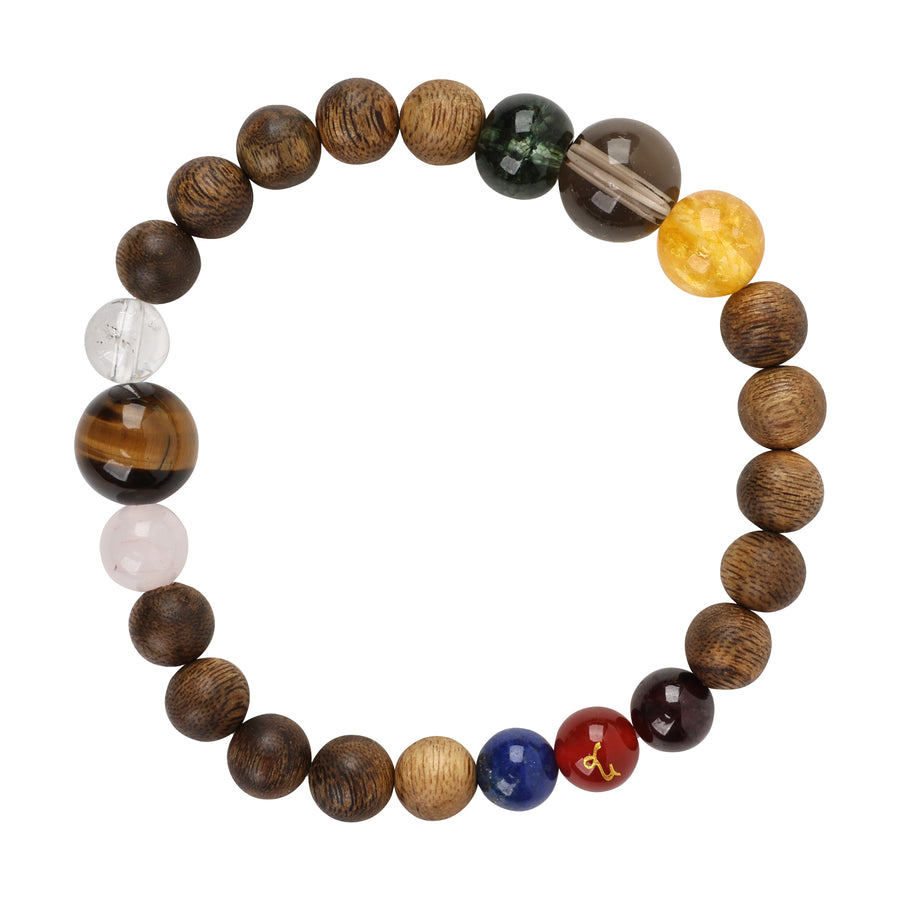 【Constellations Series】Female, Capricorn,Agarwood，Crystal, garnet, red agate, lapis lazuli, green opal, tiger's eye stone 8mm 502036