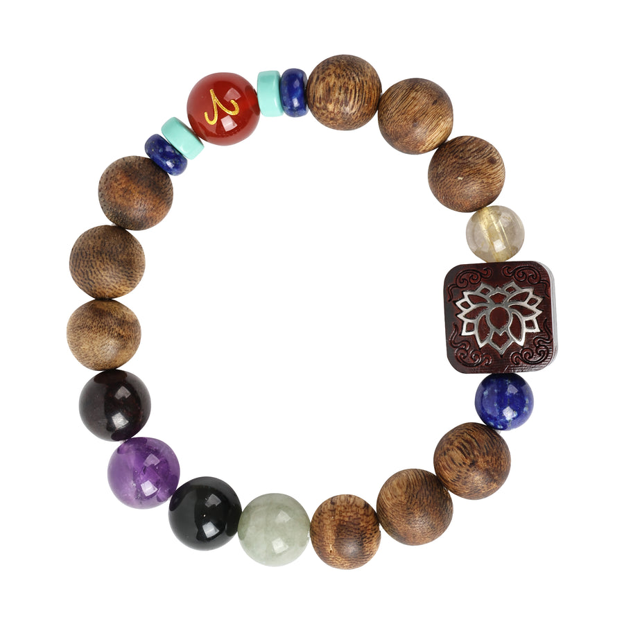 【Constellations Series】Female, Aries,Agarwood，Red agate,lapis lazuli, turquoise,goldstone,jade, garnet, amethyst,obsidian, rosewood inlaid with silver 10mm 502008