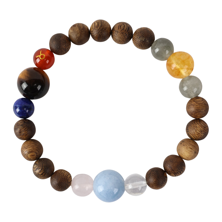 【Constellations Series】Female, Taurus,Agarwood Lapis lazuli, tiger's eye stone, red agate, jadeite, crystal,aquamarine,8mm 502012