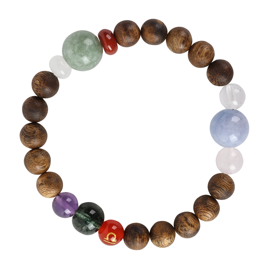 【Constellations Series】Female, Libra,Agarwood，Crystal, aquamarine, red jasper, green phantom, jadeite 8mm 502027