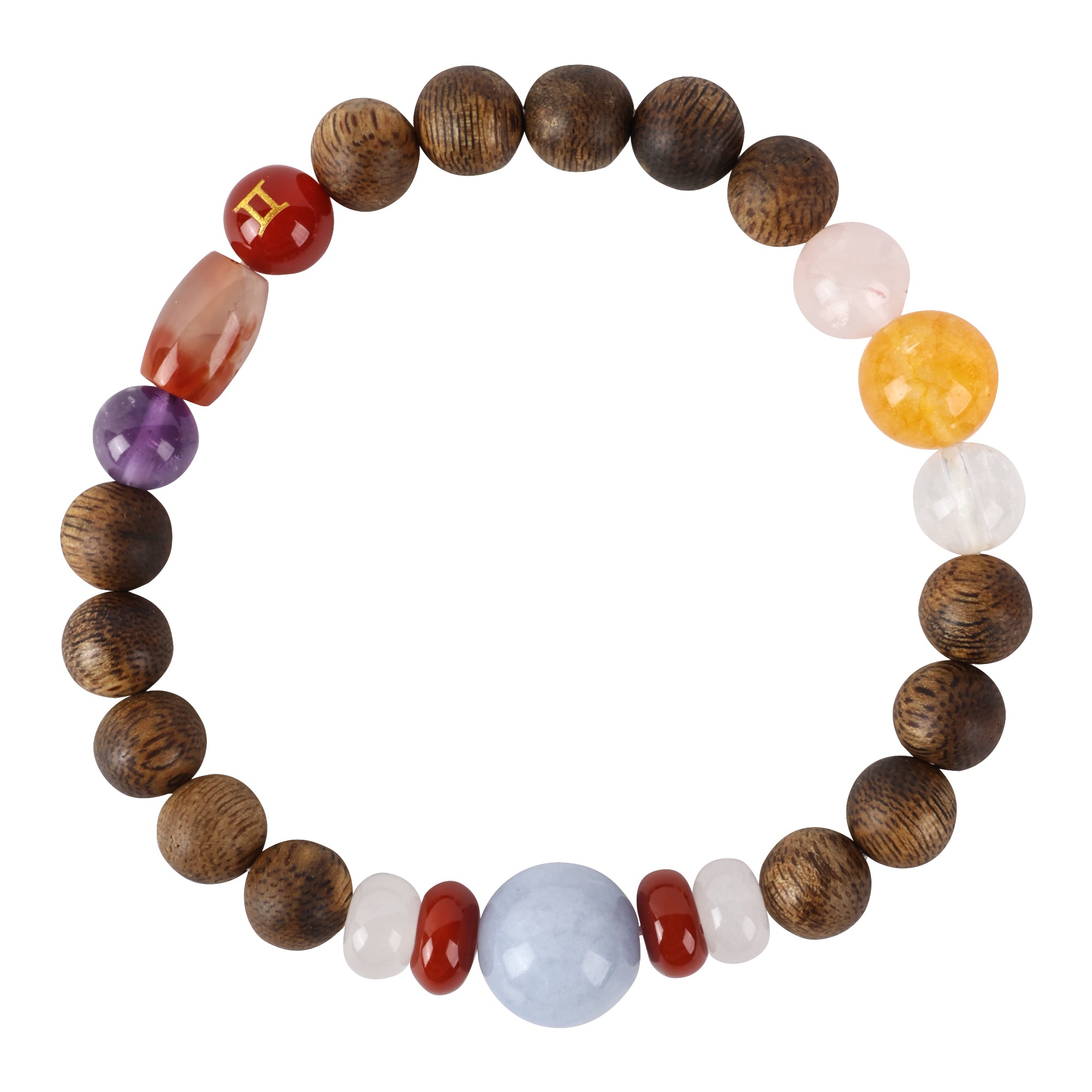 【Constellations Series】Female, Gemini,Agarwood Jade, red agate, aquamarine, crystal, red agate 8mm 502015