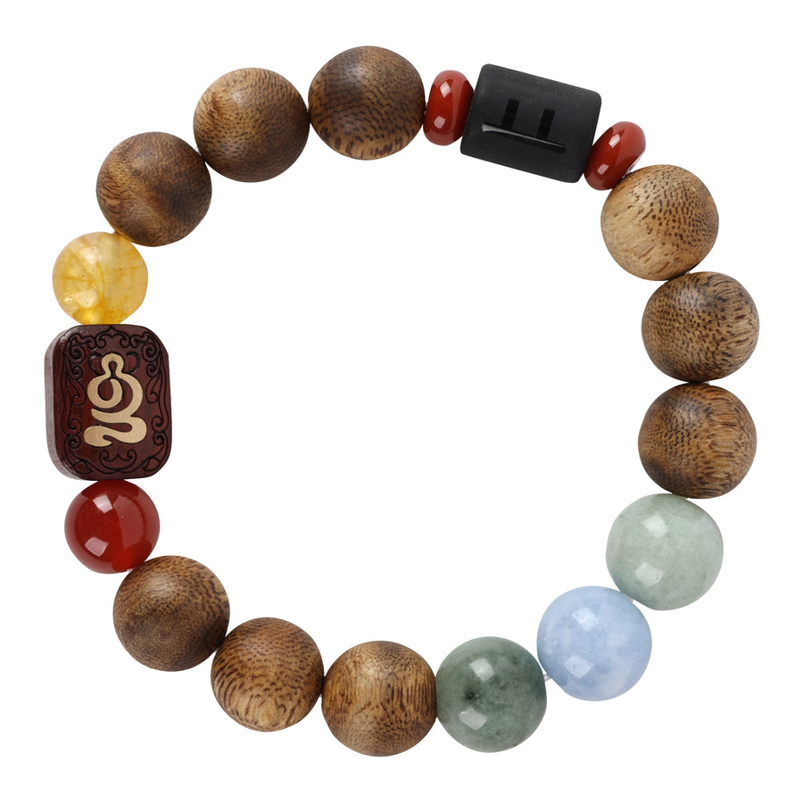 【Constellations Series】Male, Gemini,Agarwood Red agate, yellow crystal, aquamarine, jade, rosewood inlaid with copper 12mm 502013