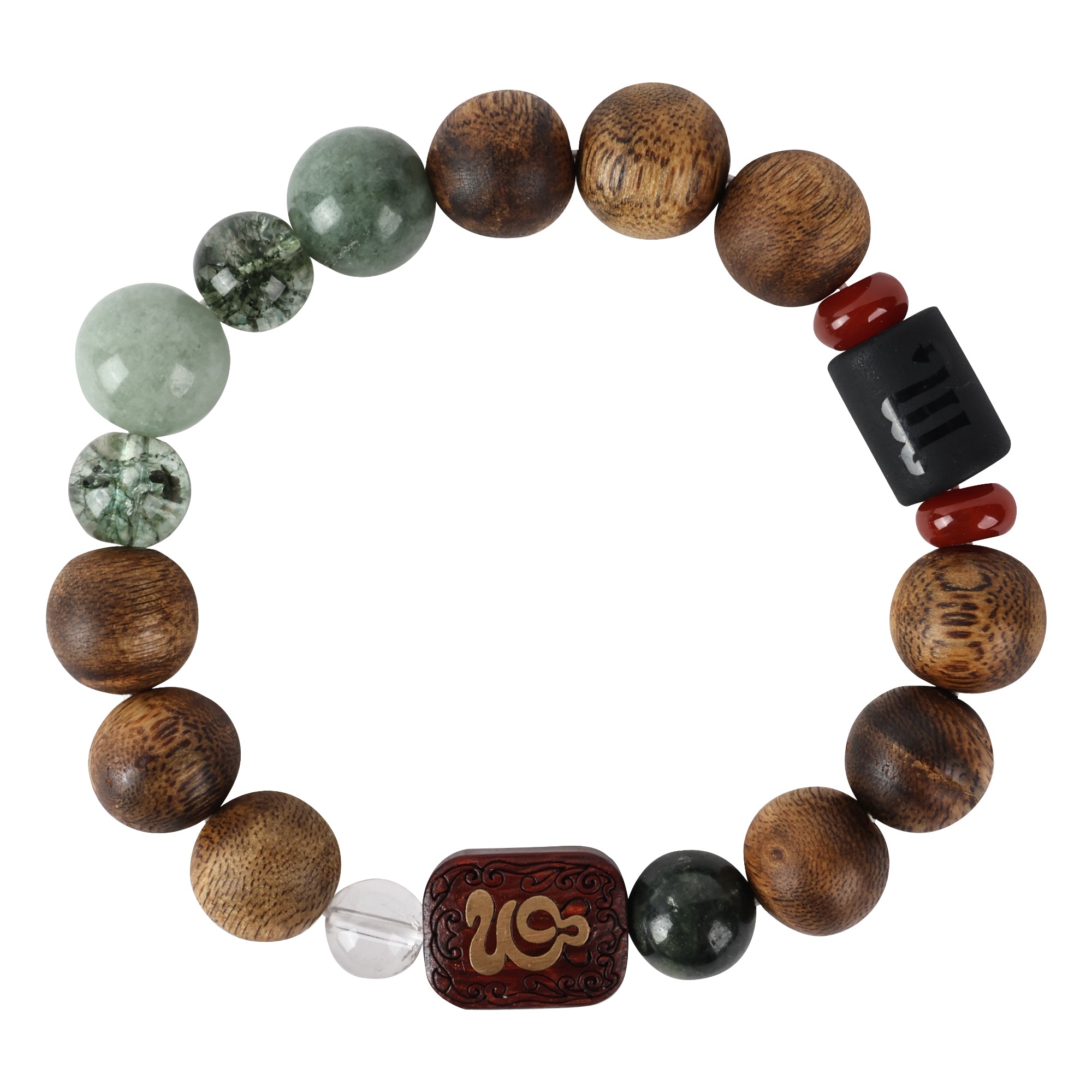 【Constellations Series】Male, Scorpio,Agarwood，Green Phantom, Emerald, Red Agate, Black Opal, White Crystal, Rosewood inlaid with Copper 12mm 502028