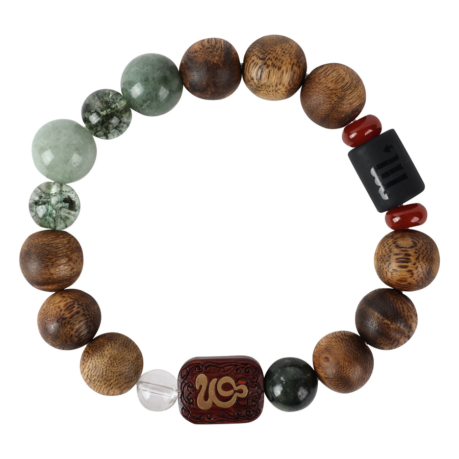 【Constellations Series】Male, Scorpio,Agarwood，Green Phantom, Emerald, Red Agate, Black Opal, White Crystal, Rosewood inlaid with Copper 12mm 502028