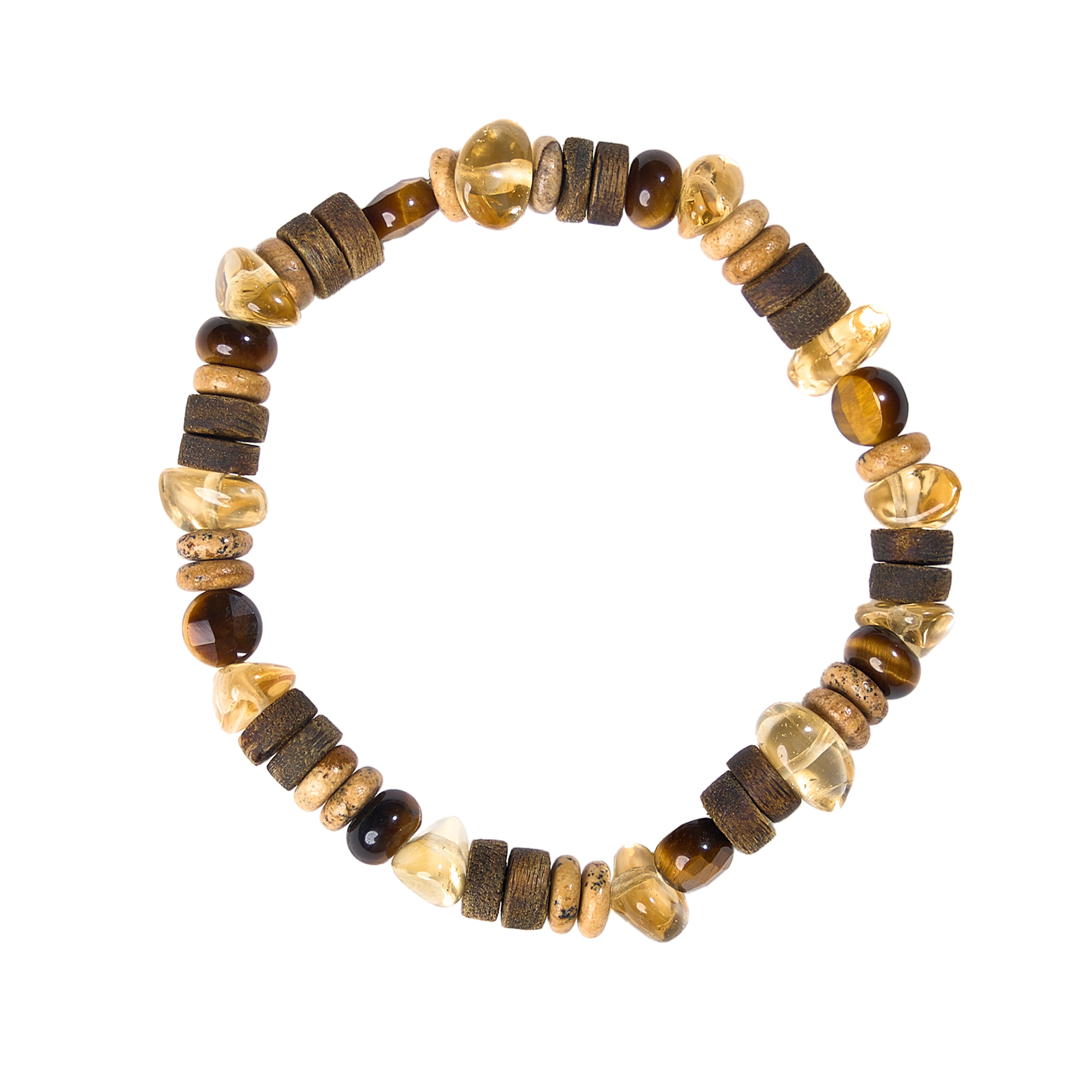 【Starstone Series】 Opportunity _ Power _ Wealth Yellow Picture Stone Tiger Eye Stone Yellow Crystal Agarwood Bracelet-601010