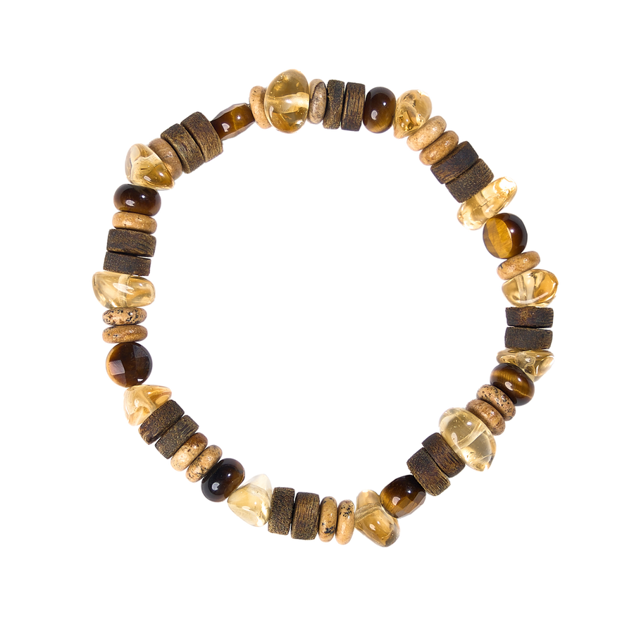【Starstone Series】 Opportunity _ Power _ Wealth Yellow Picture Stone Tiger Eye Stone Yellow Crystal Agarwood Bracelet-601010
