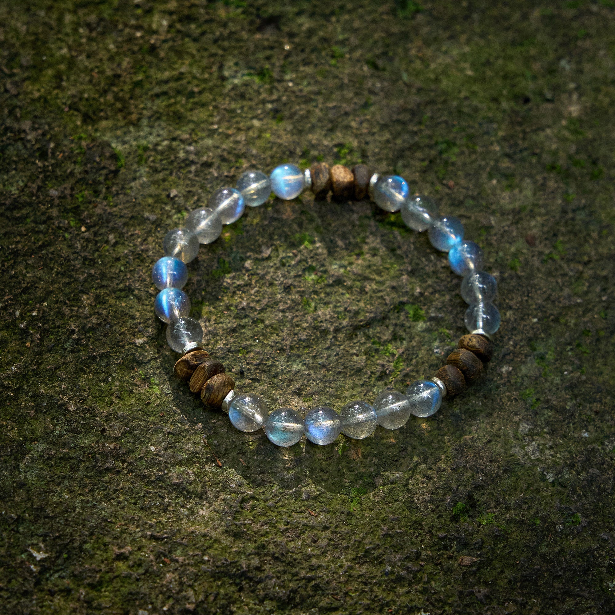 【Starstone Series】Intuition - Calmness - Execution Power - Grey Moonlight Stone - Agarwood Bracelet -601011