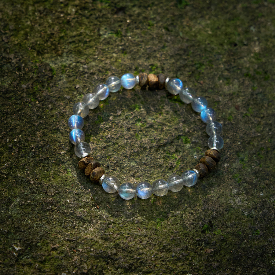 【Starstone Series】Intuition - Calmness - Execution Power - Grey Moonlight Stone - Agarwood Bracelet -601011
