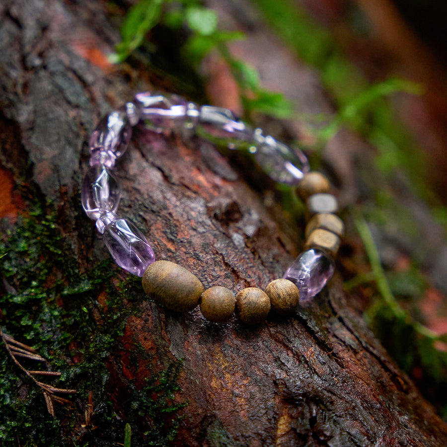 【Starstone Series】Wisdom - Confidence - Good Luck  Following the shape Amethyst and Agarwood Bracelet -601012
