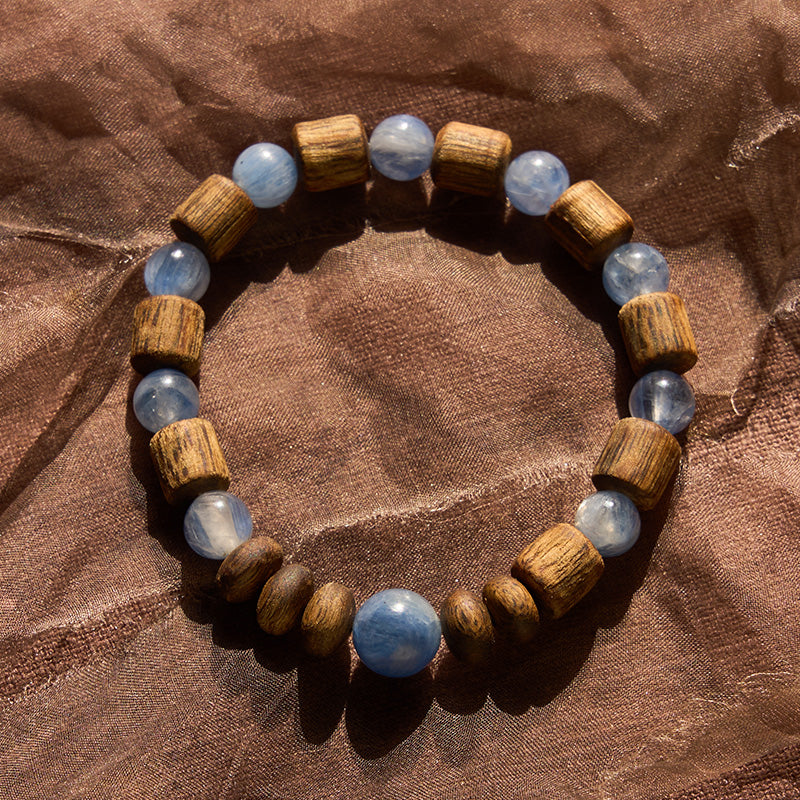 【Starstone Series】Focus - Stability - Harvest - Success  Blue Quartz, Amber Agarwood - Bucket-shaped Bracelet-601008