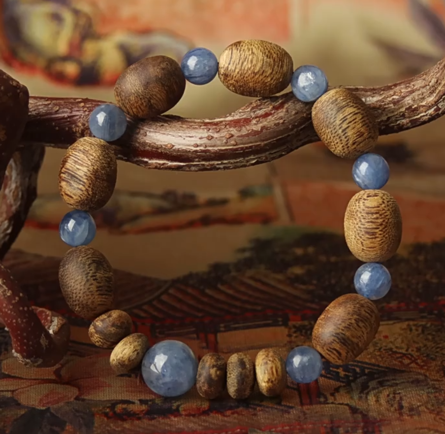 【Starstone Series】Focus - Stability - Harvest - Success  Blue Quartz, Amber Agarwood - jujube beads  Bracelet-601009